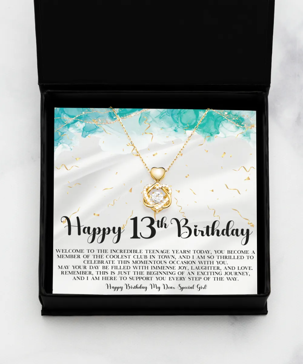 13th Birthday Heart Knot Gold Necklace Welcome To The Incredible Teenage Years