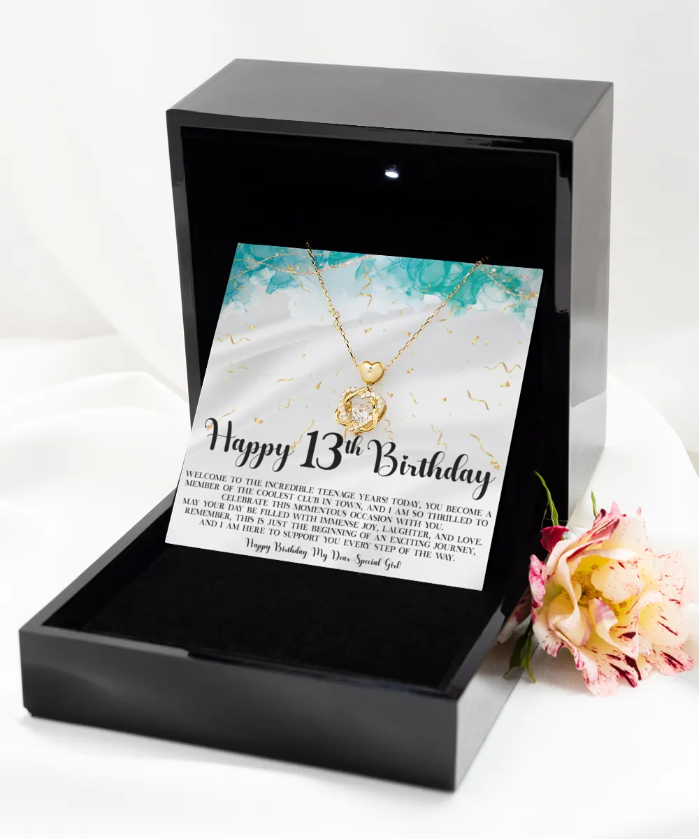 13th Birthday Heart Knot Gold Necklace Welcome To The Incredible Teenage Years