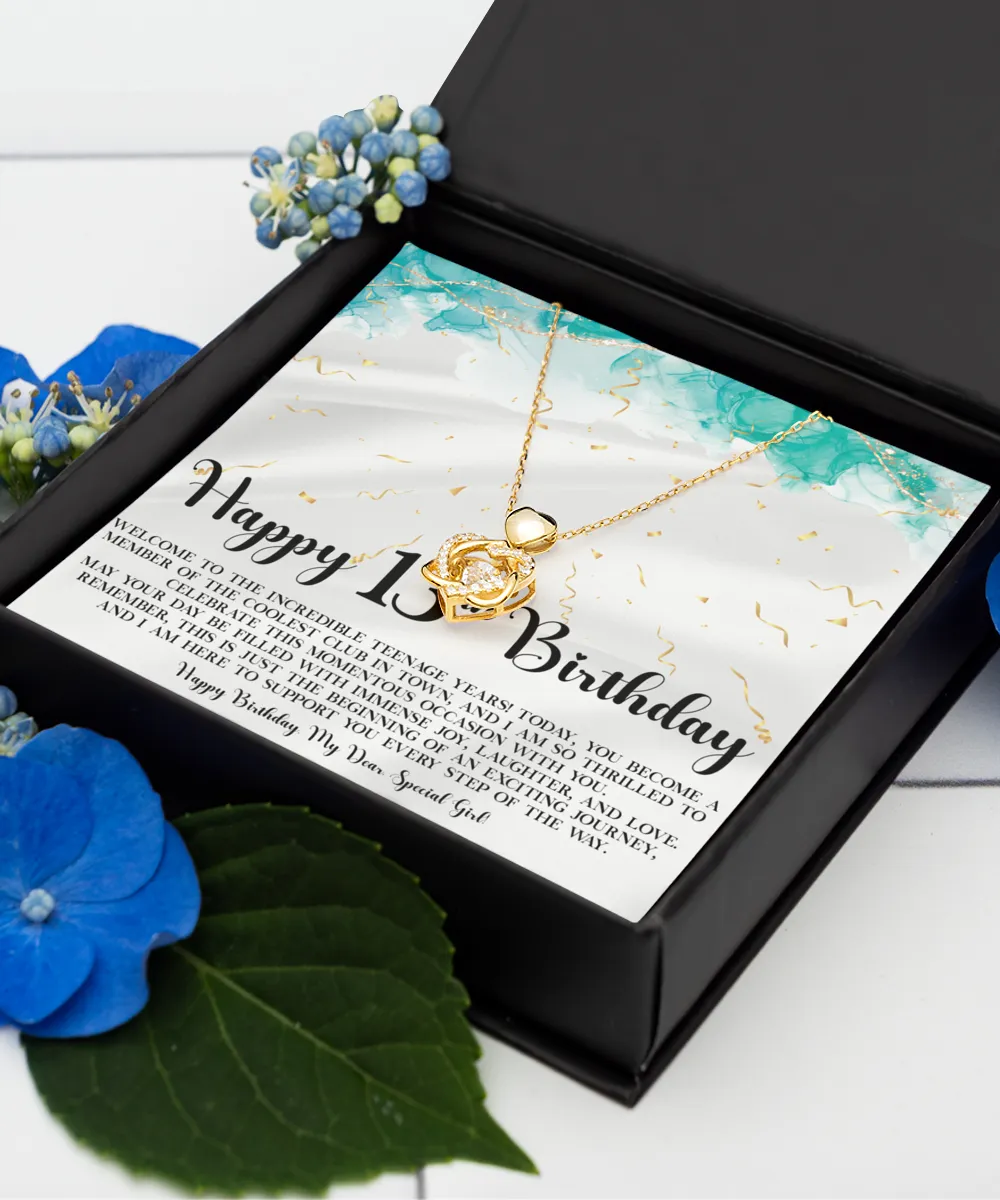 13th Birthday Heart Knot Gold Necklace Welcome To The Incredible Teenage Years