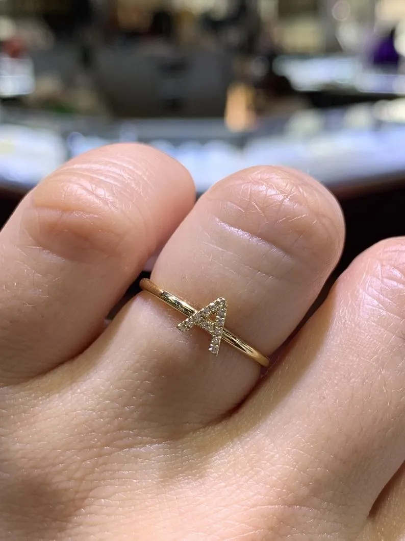 14K Gold Initial Personalized Ring