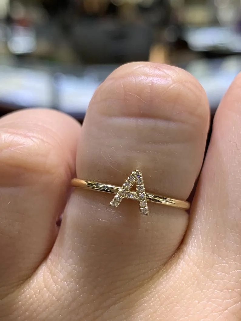 14K Gold Initial Personalized Ring