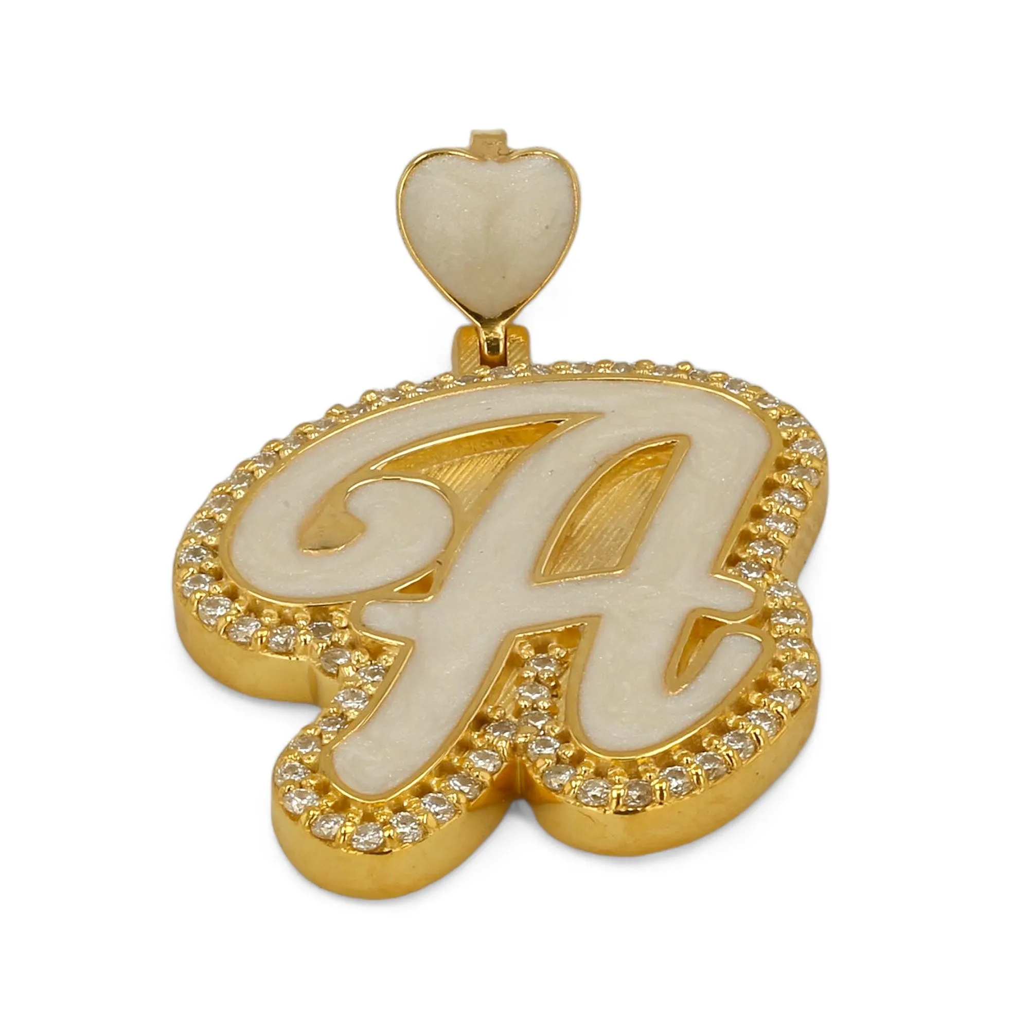 14K Yellow gold Initial letter enamel pendant-638389