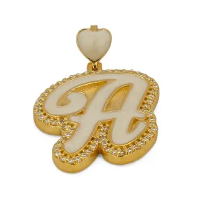 14K Yellow gold Initial letter enamel pendant-638389