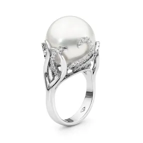 18ct White Gold, Pearl and Diamond Ring