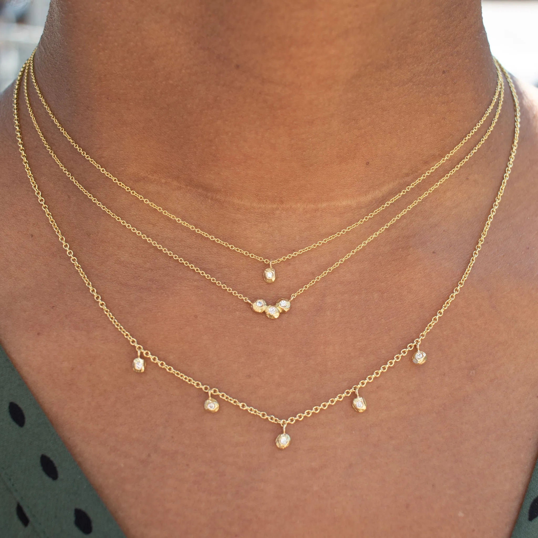 18K Triple Diamond Dot Necklace