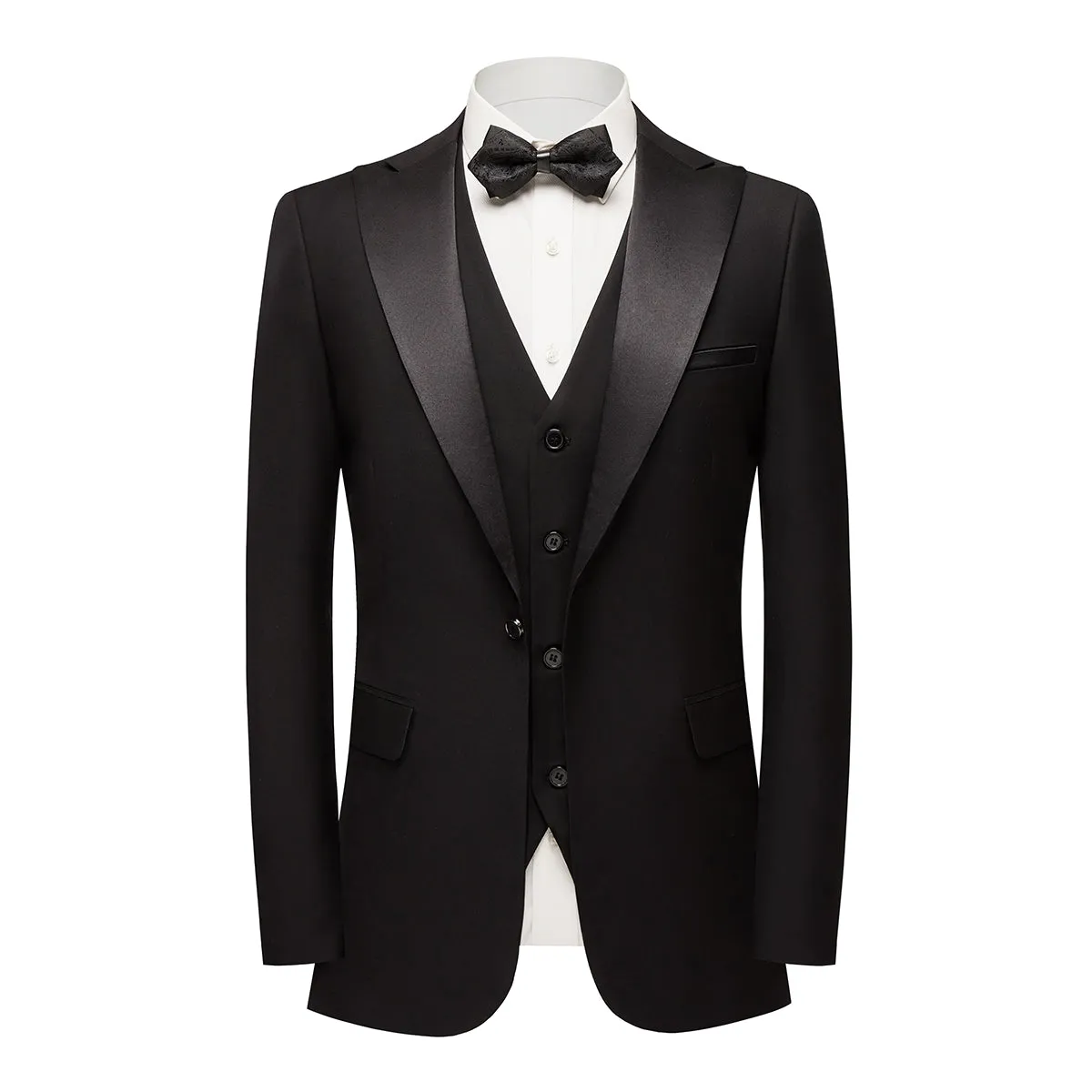 3-Piece One Button Suit Slim Fit Black Suit