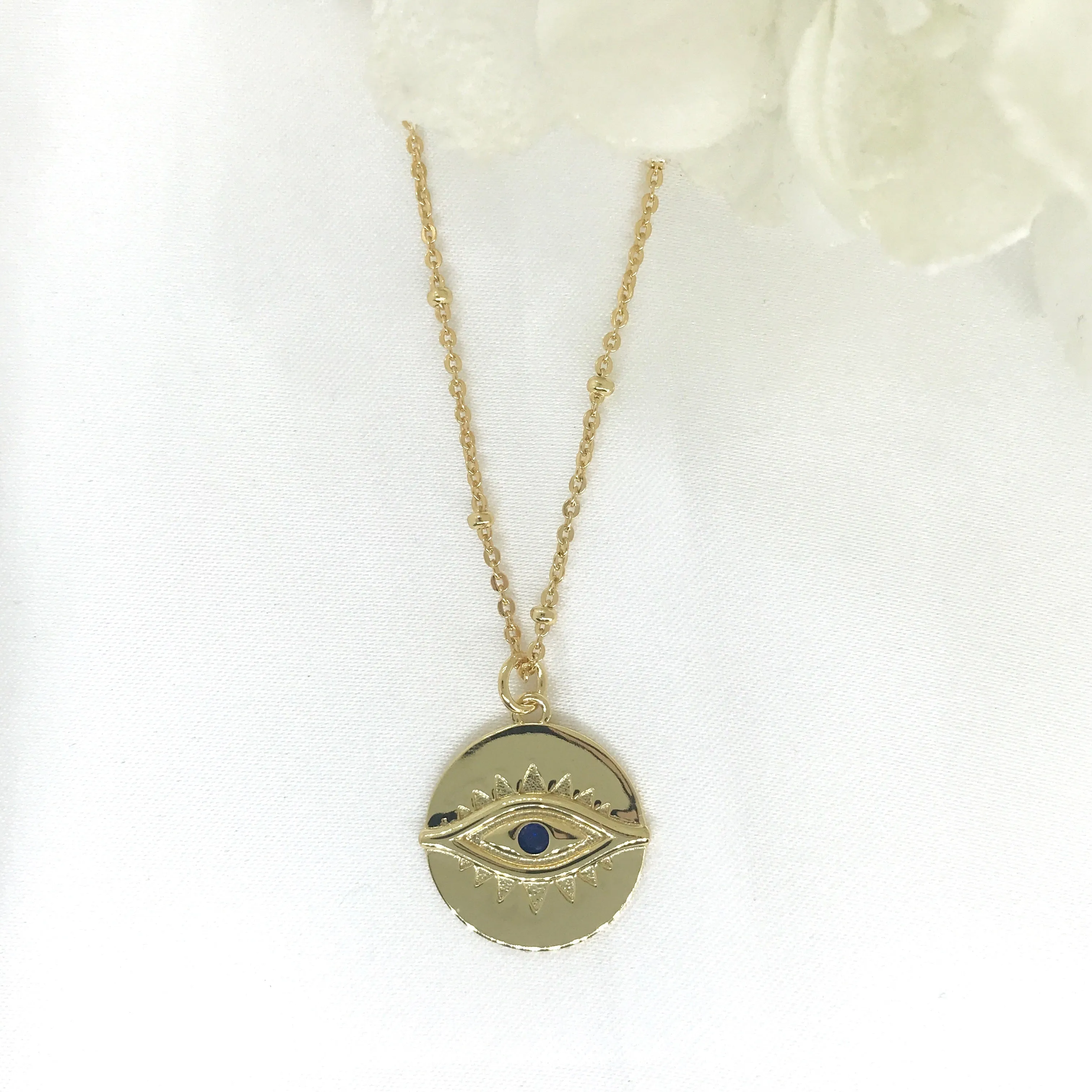 925/18k Vermeil Ball Chain with Evil Eye