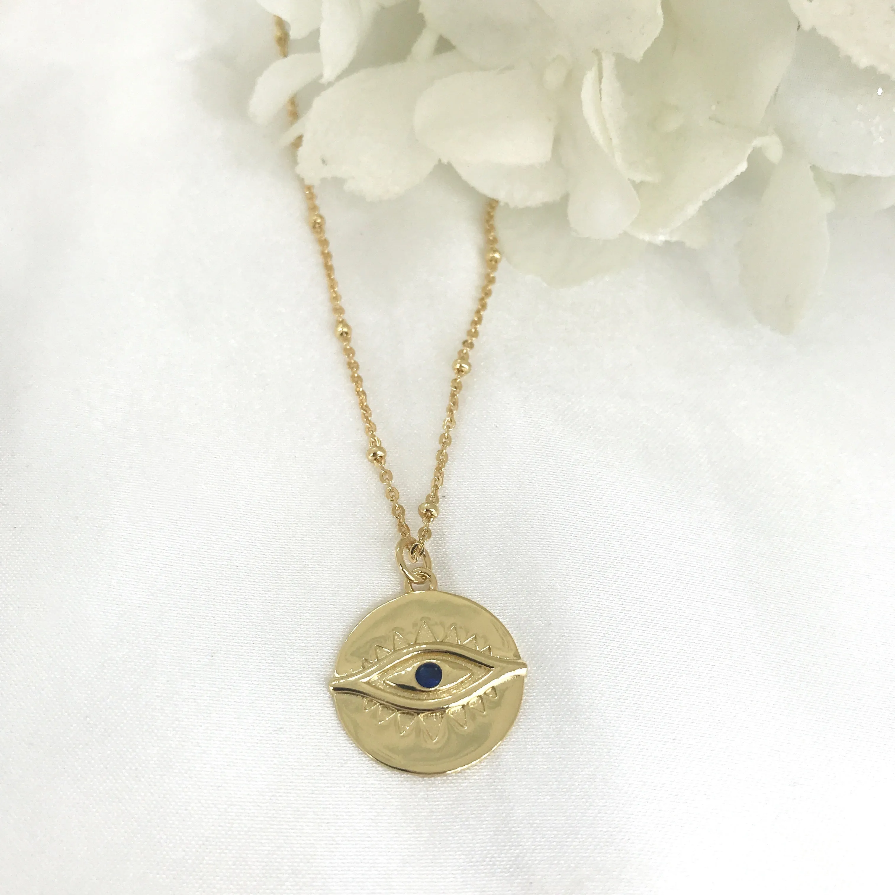 925/18k Vermeil Ball Chain with Evil Eye