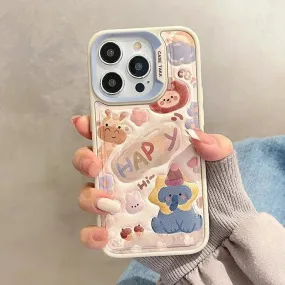 A3CPC349 Cute Phone Case for iPhone 15, 14, 13, 11, and 12 Pro Max - Animal Cartoon -  Leather Cover