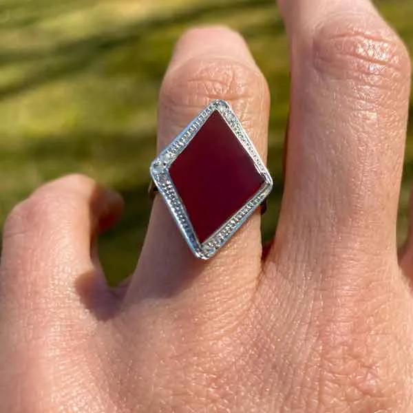 Art Deco Carnelian & Rose Cut Diamond Ring