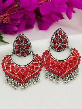 Beautiful Red Colored Pearl Design Oxidized Earrings