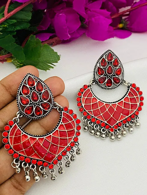 Beautiful Red Colored Pearl Design Oxidized Earrings