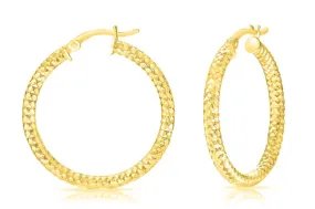 Better Jewelry Diamond Cut Hoop Earrings .925 Sterling Silver Gold Plated 4mm