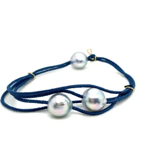 Blue Cord Bracelet, Akoya Pearl & Gold