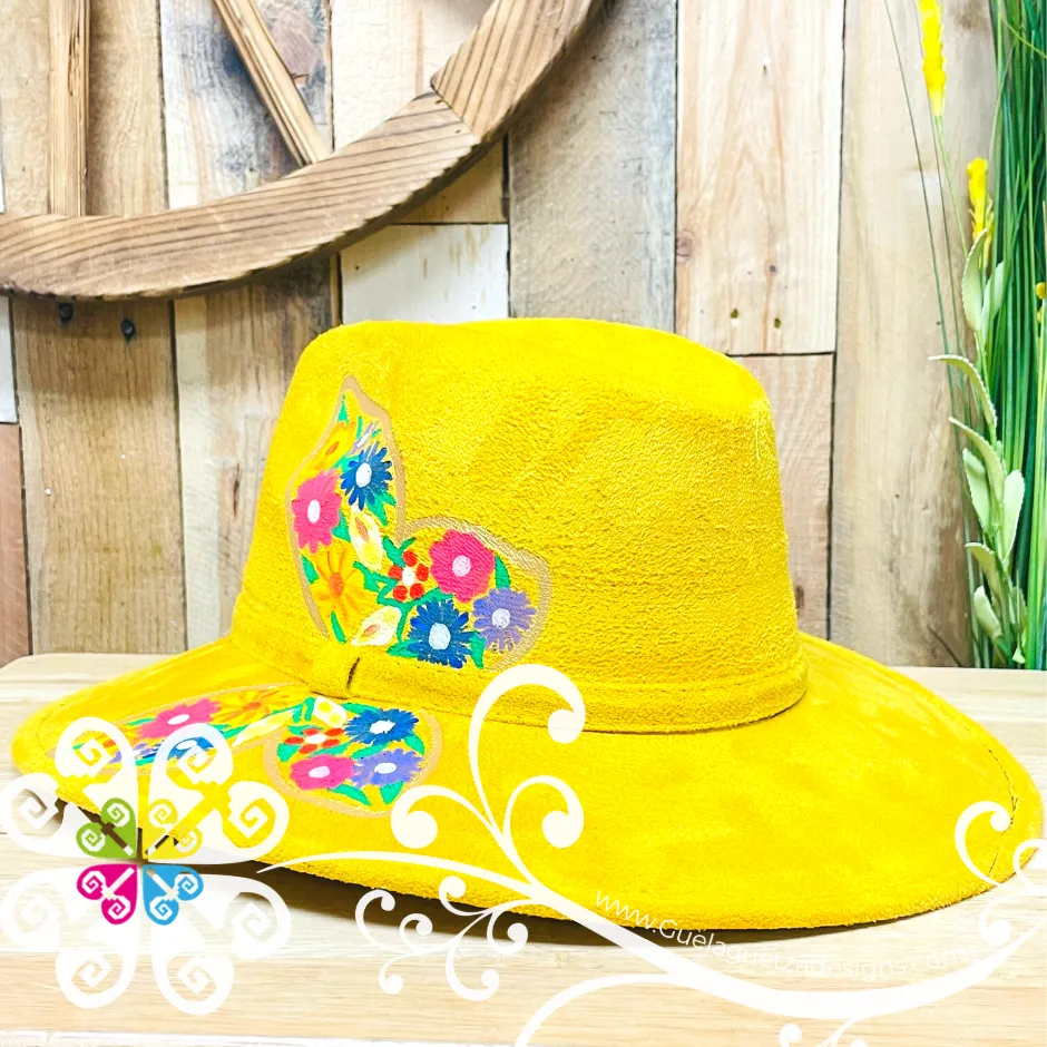 Canary Yellow Monarch and Flowers - Hand Painted Fall Hat