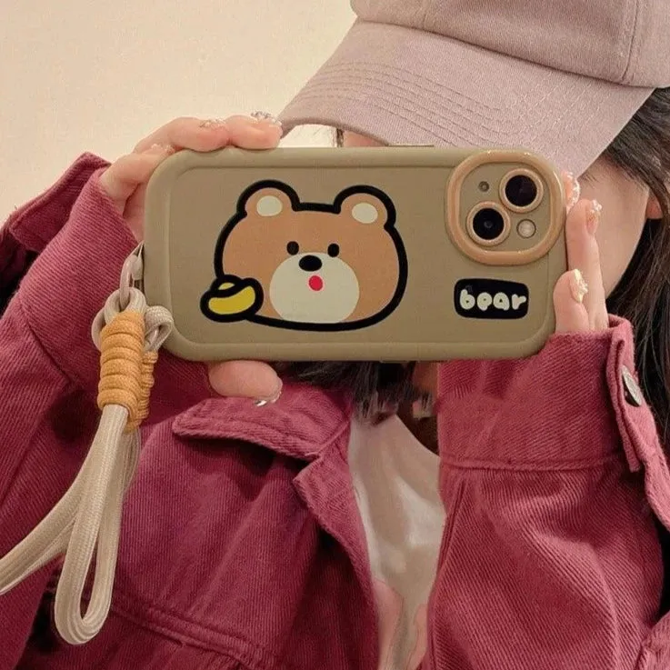 Cartoon Animal iPhone 15 Pro Max/14/13/11/12 Cute Phone Case with Portable Lanyard