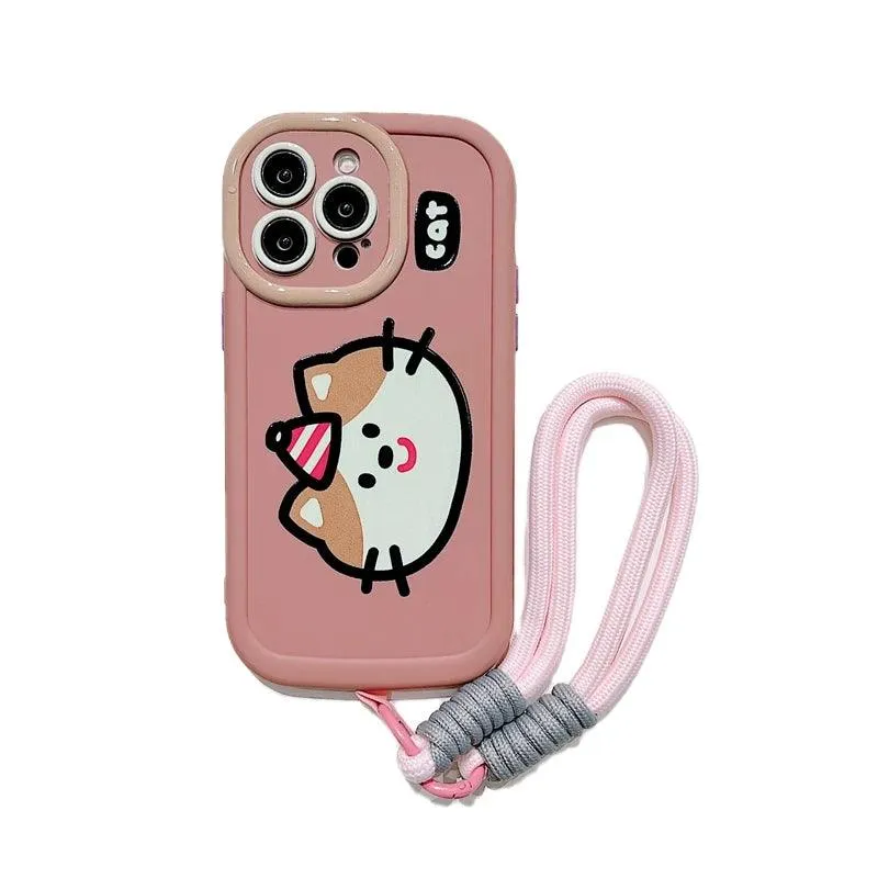 Cartoon Animal iPhone 15 Pro Max/14/13/11/12 Cute Phone Case with Portable Lanyard