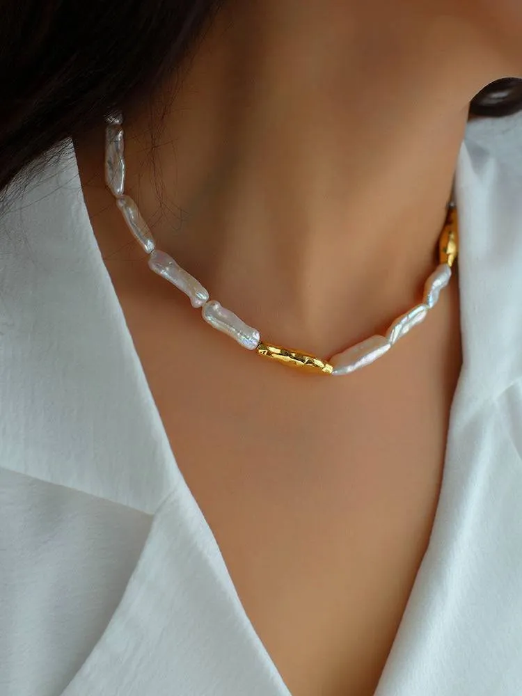 Chain baroque pearl necklace