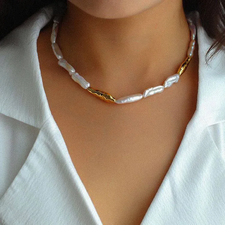 Chain baroque pearl necklace