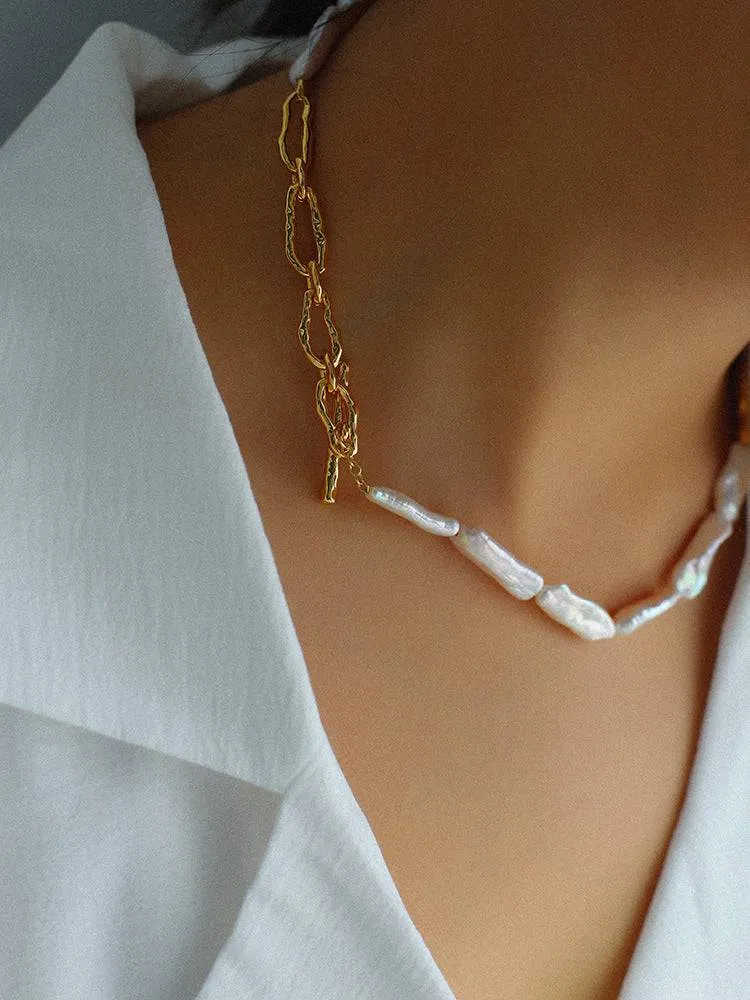 Chain baroque pearl necklace