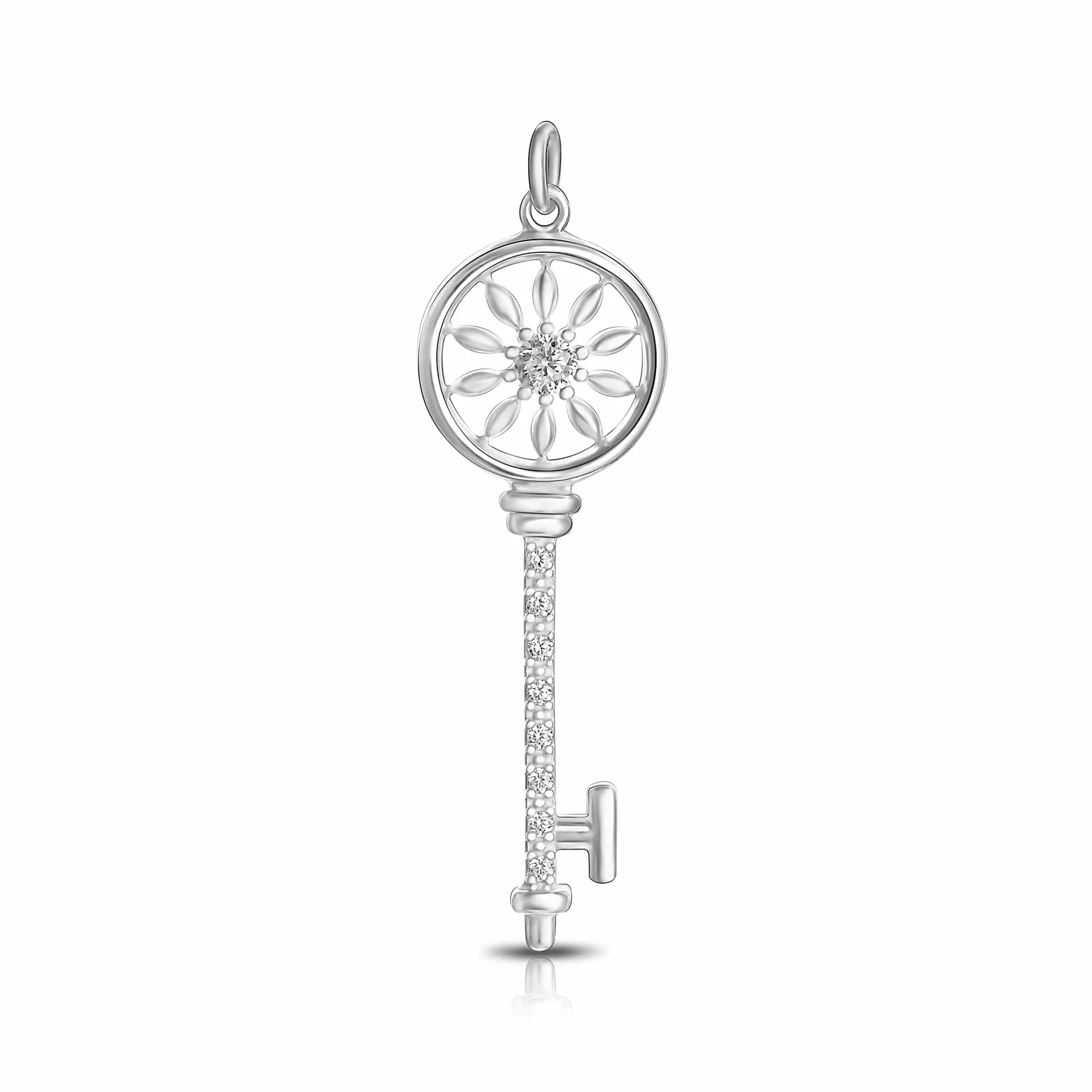 Circle Compass Key Pendant Silver