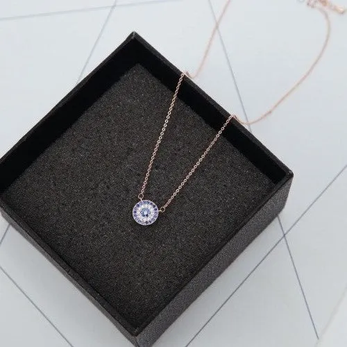 CZ  Blue Zircon Blue Evil Eye Pendant Necklace Short Clavicle Chain