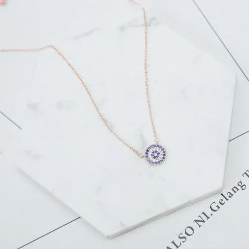 CZ  Blue Zircon Blue Evil Eye Pendant Necklace Short Clavicle Chain