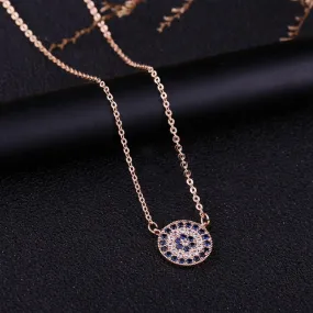 CZ  Blue Zircon Blue Evil Eye Pendant Necklace Short Clavicle Chain