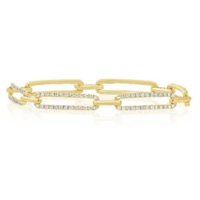 Diamond Links Elongated Paperclip Bracelet