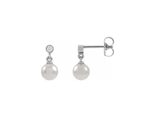 Diamond Pearl Drop Earrings