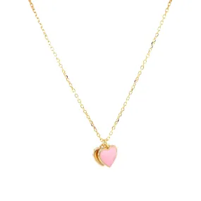 Double Hanging Pink Heart Enamel Necklace