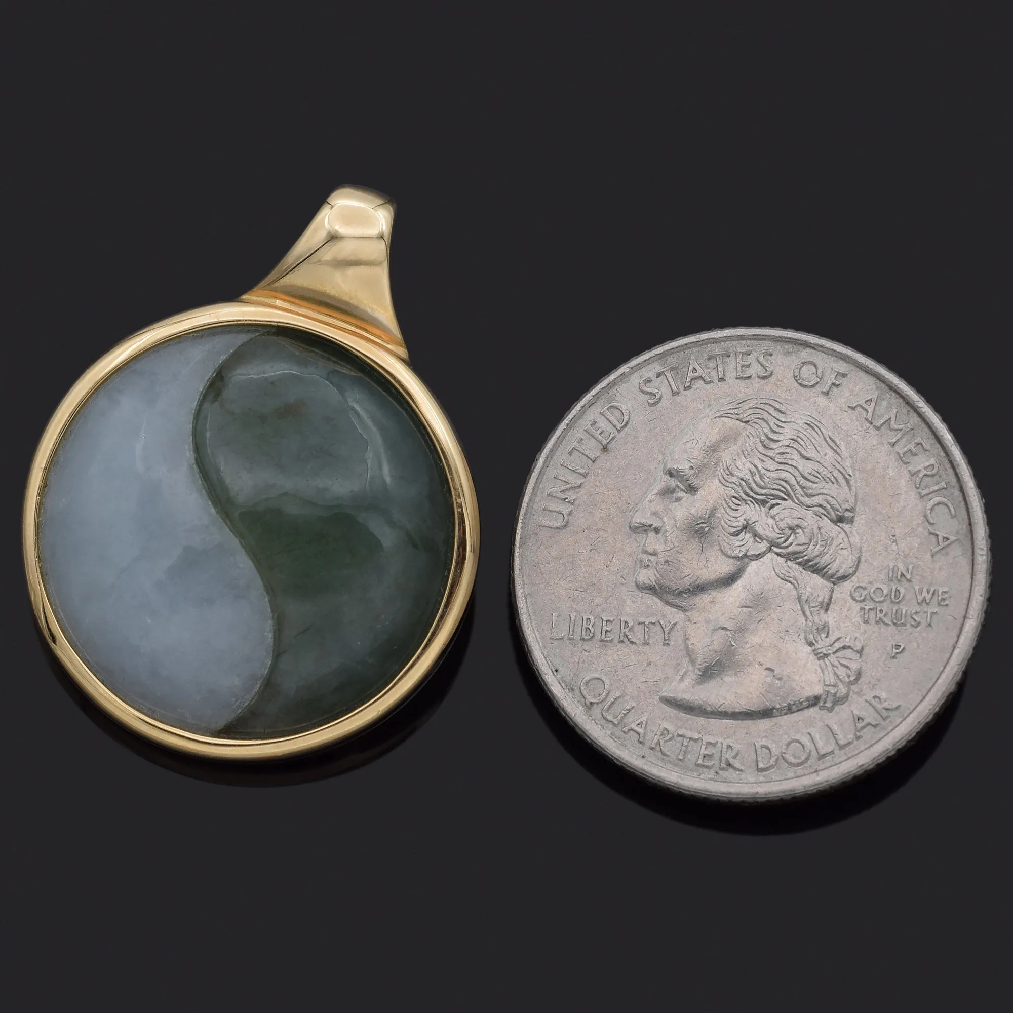 Estate 14K Yellow Gold Green Jade Ying Yang Pendant