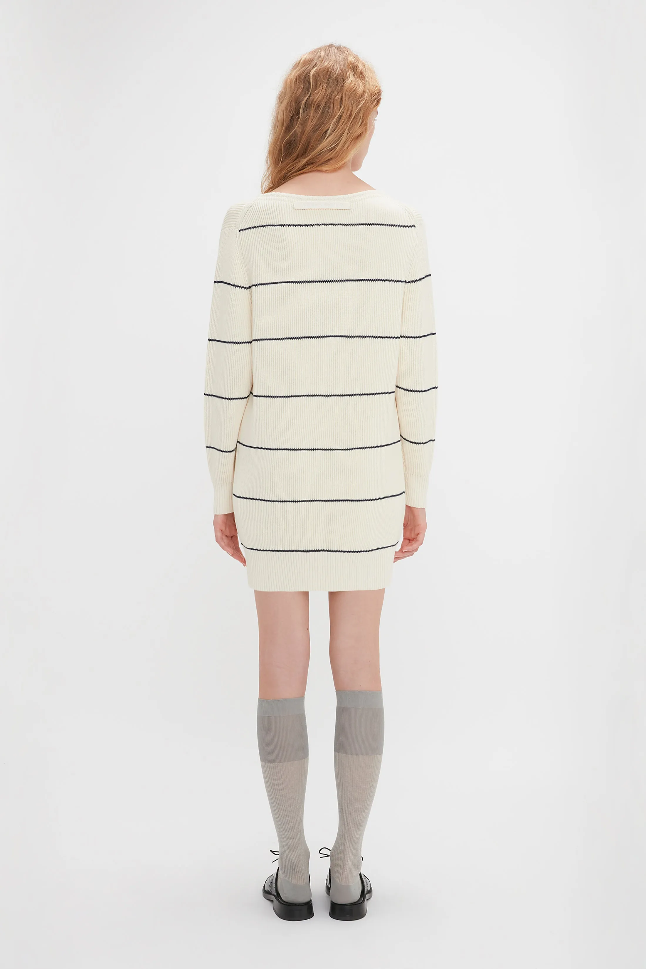 Frame Detail Jumper Dress In Natural-Navy