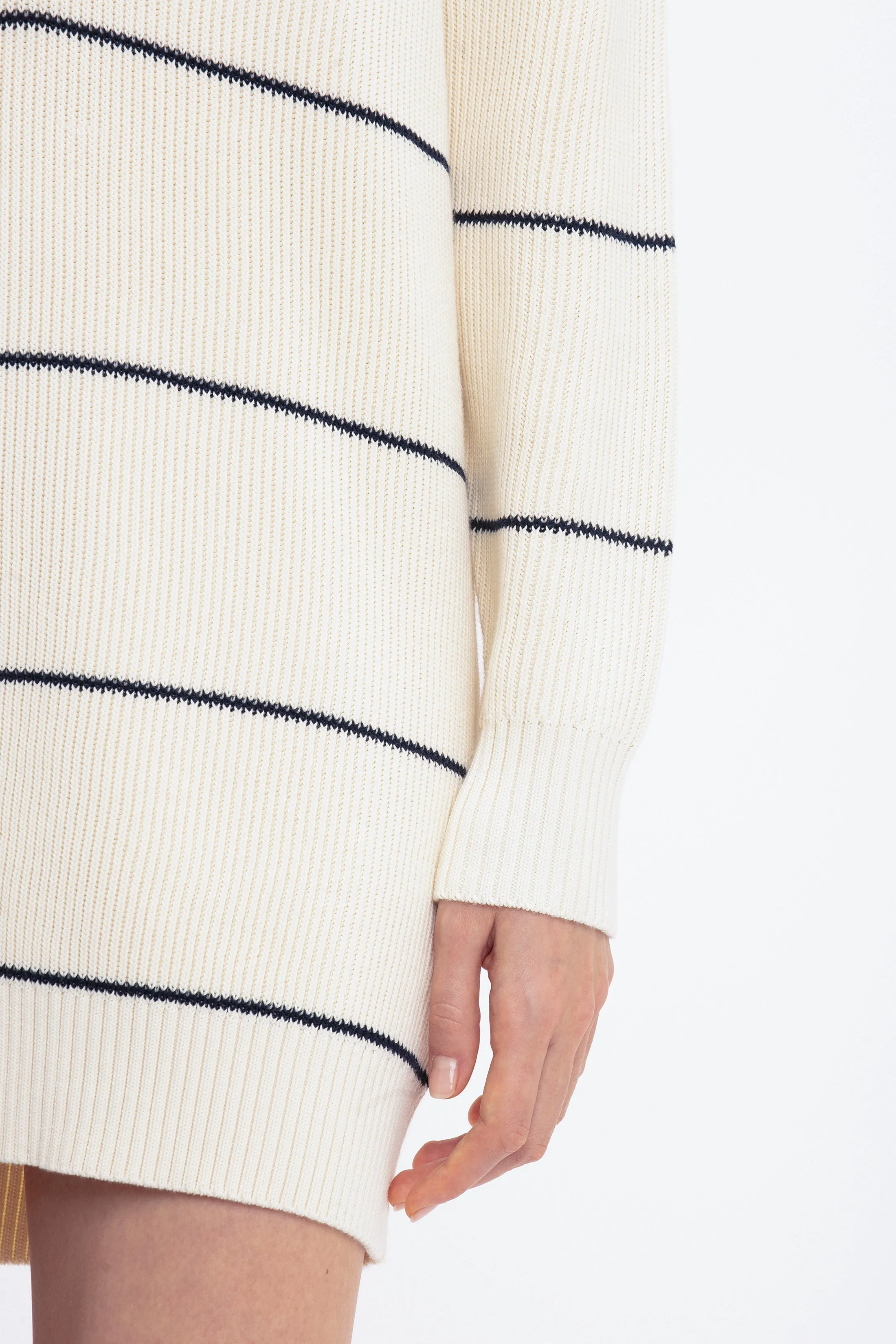 Frame Detail Jumper Dress In Natural-Navy