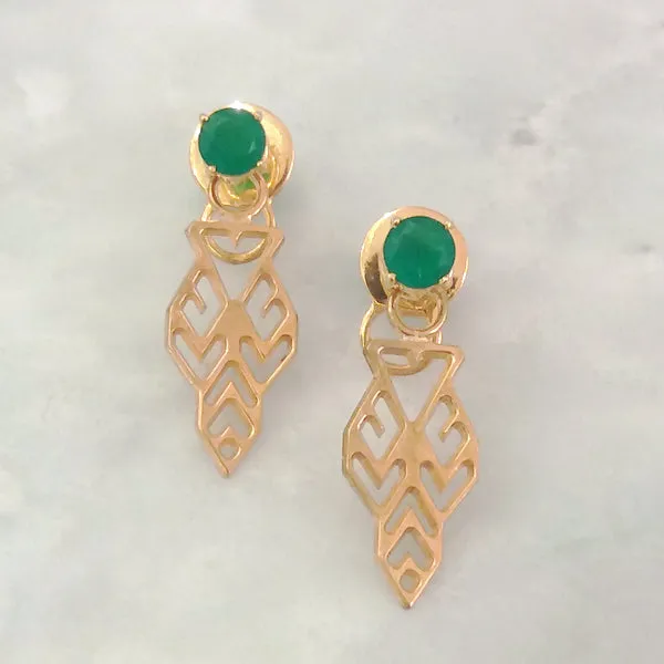 Green Agate Round Stud with Lawin Design Earrings