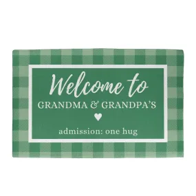 Green Plaid Grandma and Grandpa Indoor Outdoor Welcome Door Mat