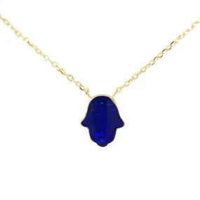 Hamsa Necklace with Sapphire Color Center