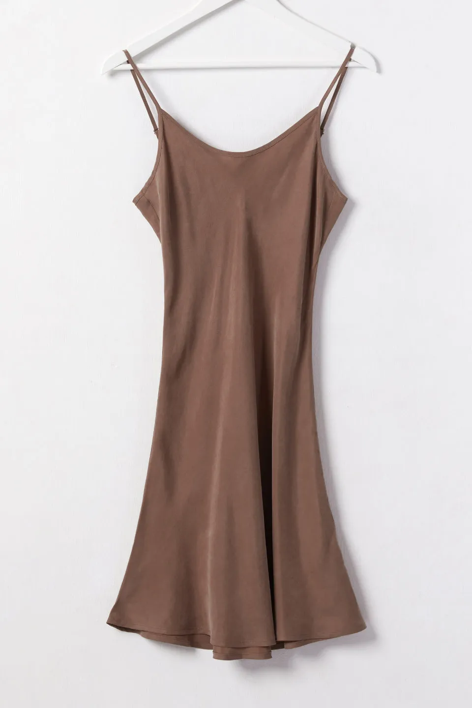 Holiday Fling Nutmeg Cupro Bias Slip Mini Dress