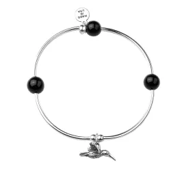 Hummingbird | Soft Bangle Charm Bracelet |  Onyx