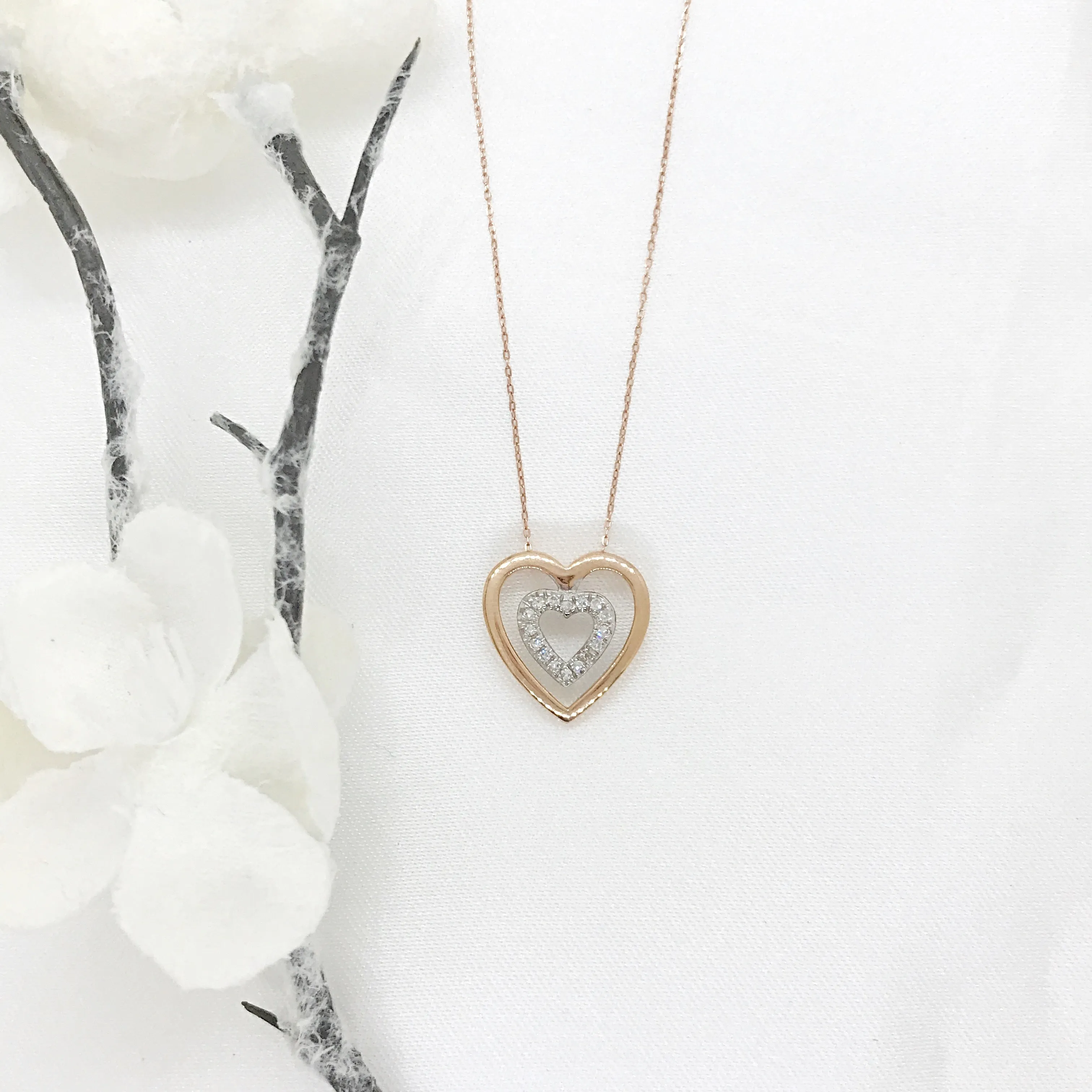 Icicles 10k Two Toned Gold Diamond Heart Necklace