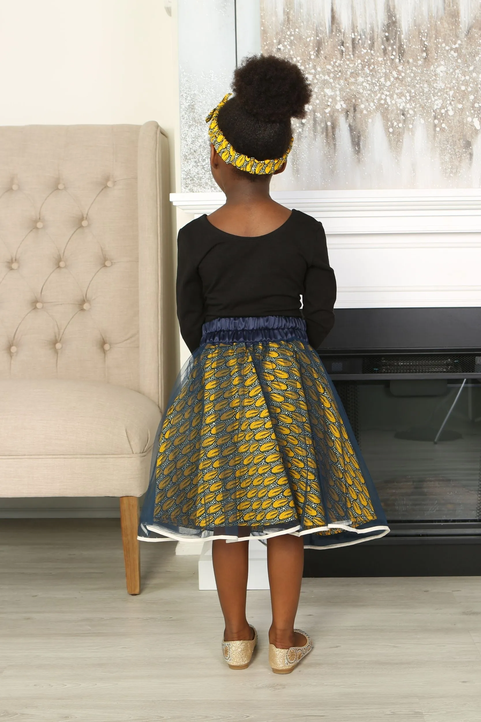 KEJI AFRICAN PRINT GIRLS' FLARED TULLE SKIRT