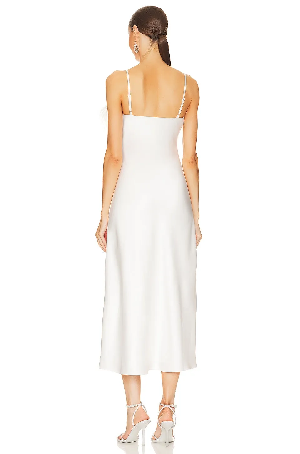 Kimi Satin Feather Trim Slip Dress