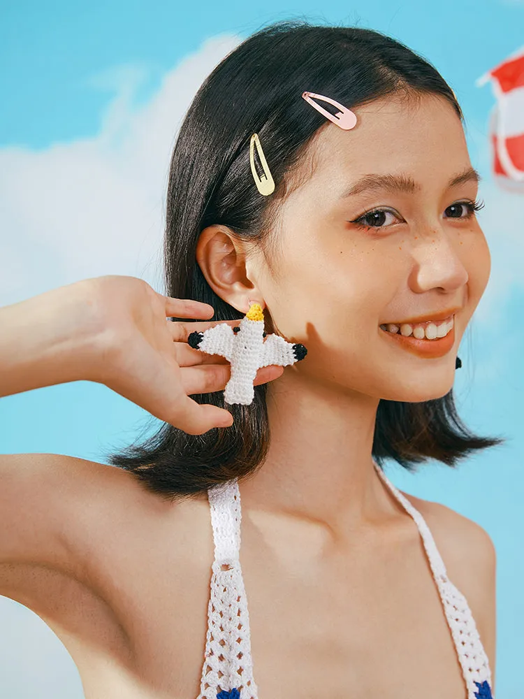 LB Hand Crochet Seagull Earrings Cute Pendant Ear Clip LOJL99