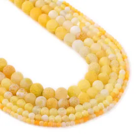 Matte Yellow weathered agate beads 4 6 8 10 12mm Crackled agate beads Round Gemstone Beads 15 Full Strand 103020