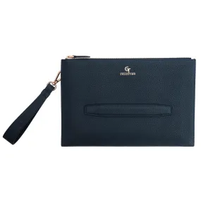 Men's Leather Clutch Bag - Blue with golden details