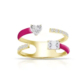 Multishape Double Row Enamel Diamond Statement Ring