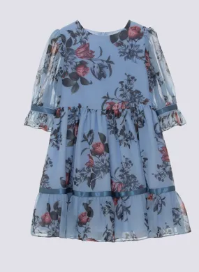 Patachou Printed Blue Chiffon Dress