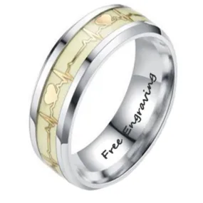 Personalized Men's Heart Beat Promise Ring - Glowing Heartbeat