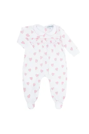 Pink Heart Print Smocked Footie