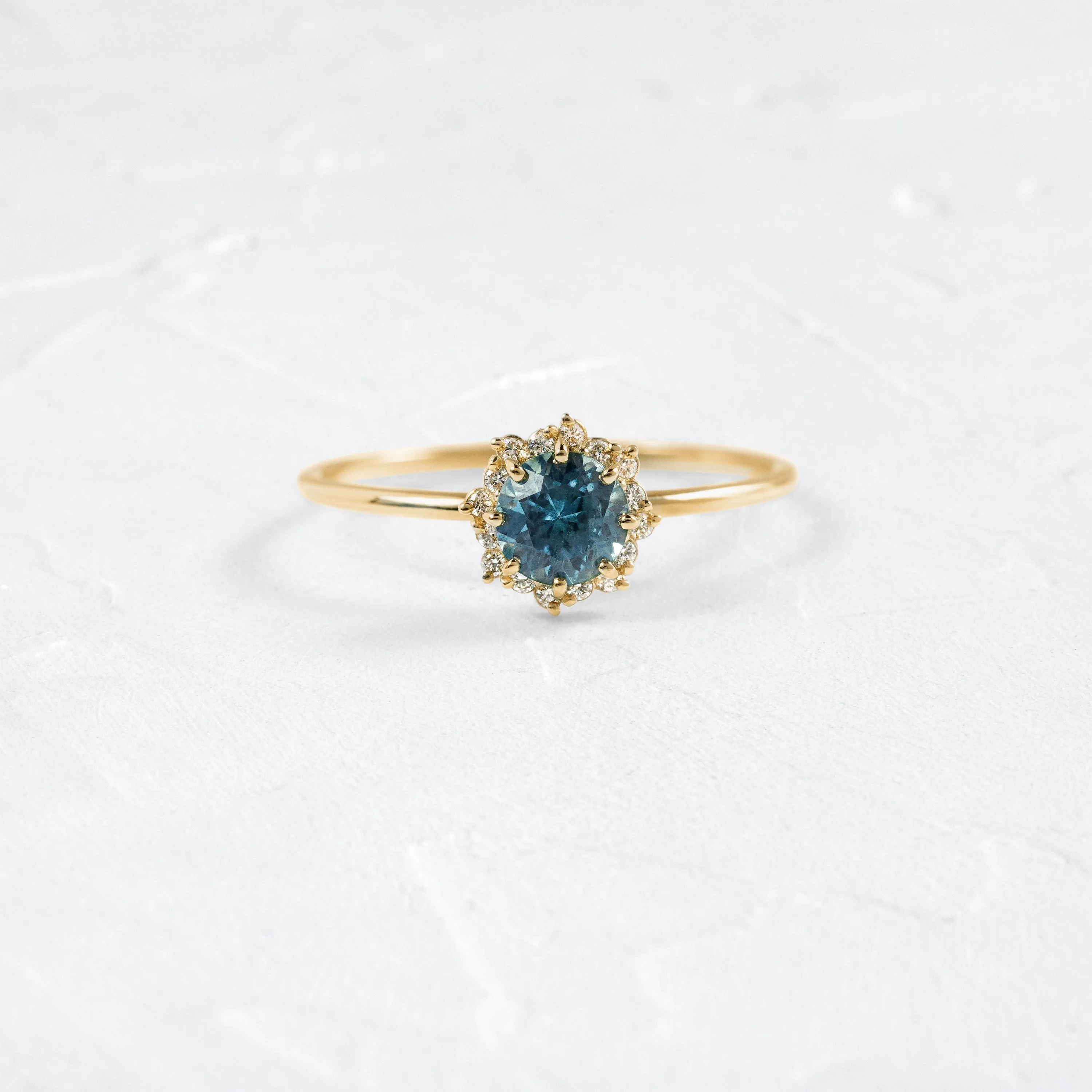 Sapling Ring, 0.7ct. Blue-Green Sapphire